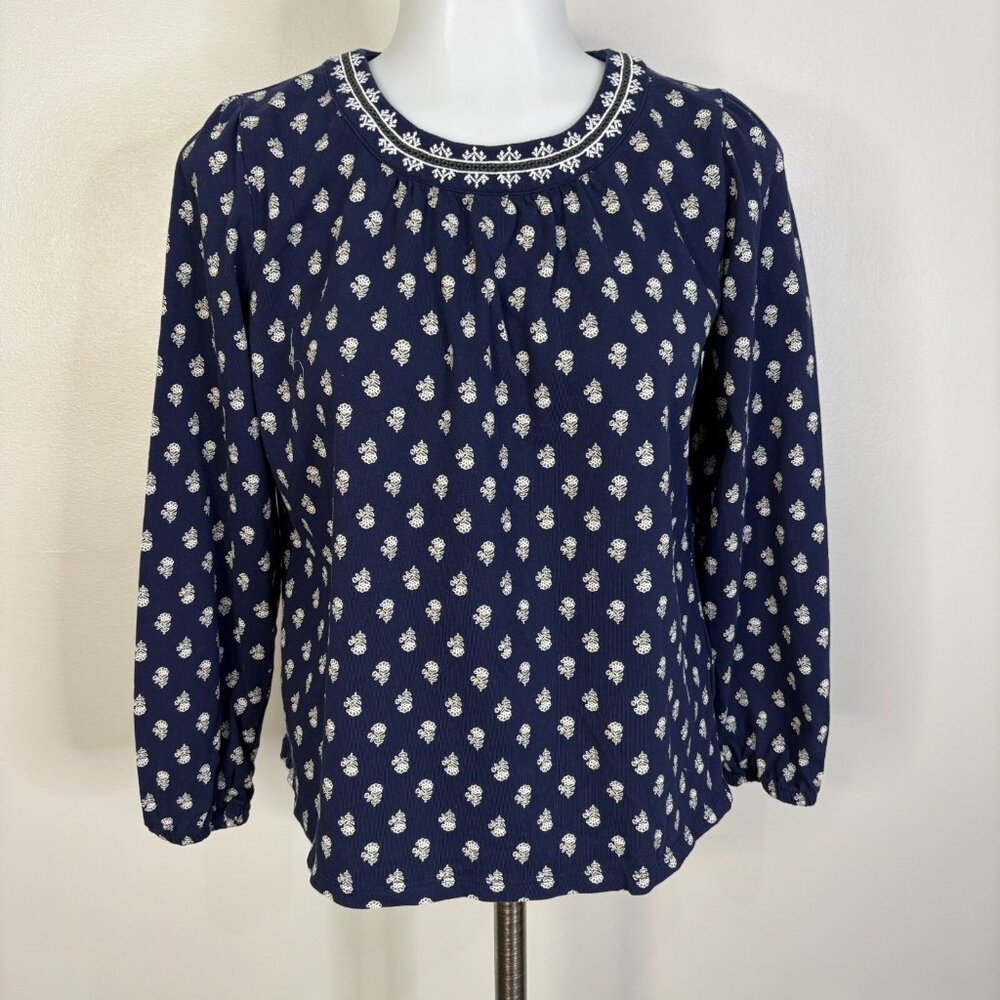 Old Navy Top Small Navy Blue Floral Cotton Blouse Women's